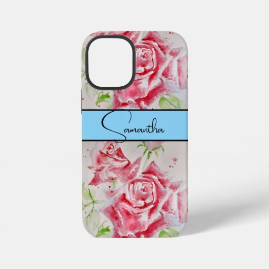 赤いバラの水彩花フラワーフォン iPhoneケース (裏面)
