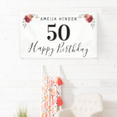 赤いバラの水彩花フラワー50歳の誕生日 横断幕 (インサイチュ)