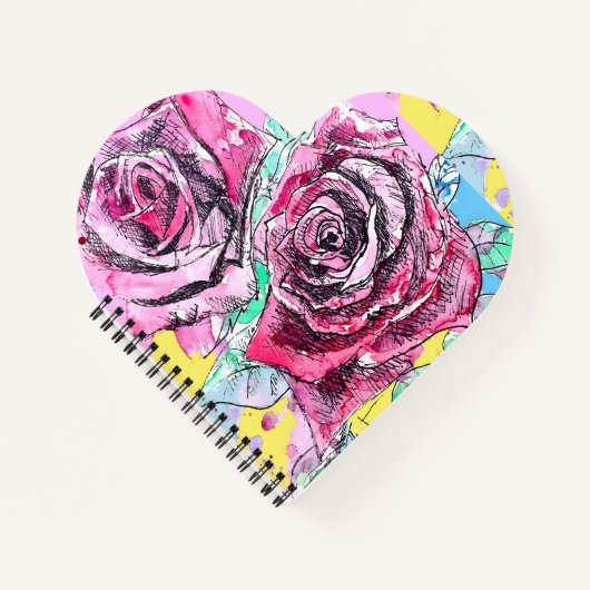 赤いバラの水彩花 ノートブック (正面)