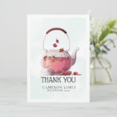 赤いバラの水彩茶さじ フローラル ティーパーティー サンキューカード (スタンド正面)