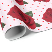 赤いバラの水玉模様の包装紙 ラッピングペーパー (ロールコーナー)