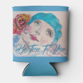 赤いバラの水色の女の子があなたに忠実になるティール(緑がかった色) 缶クーラー (正面)