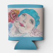 赤いバラの水色の女の子があなたに忠実になるティール(緑がかった色) 缶クーラー (裏面)