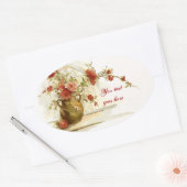 赤いバラの水色シール付きヴィンテージ花瓶 楕円形シール (封筒)