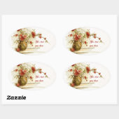 赤いバラの水色シール付きヴィンテージ花瓶 楕円形シール (シート)