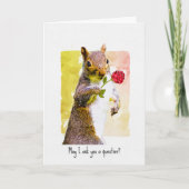 赤いバラの水色バレンタインの可愛いリス シーズンカード (正面)