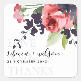 赤いバラの牡丹フローラの愛と感謝していの結婚愛 スクエアシール