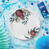 赤いバラの白い背景の水のエレガントスクリプト ペーパープレート (パーティー)