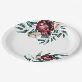 赤いバラの白い背景の水のエレガントスクリプト ペーパープレート (アングル)