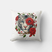 赤いバラの白い虎 – 野生動物はっきりしたのフローラ クッション (正面)