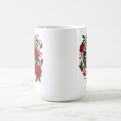 赤いバラの白い虎 – 野生動物はっきりしたのフローラ コーヒーマグカップ (中央)