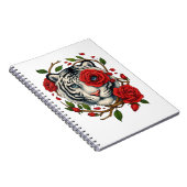 赤いバラの白い虎 – 野生動物はっきりしたのフローラ ノートブック (右側)