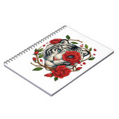 赤いバラの白い虎 – 野生動物はっきりしたのフローラ ノートブック (左側)