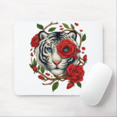赤いバラの白い虎 – 野生動物はっきりしたのフローラ マウスパッド (マウス)