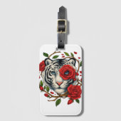赤いバラの白い虎 – 野生動物はっきりしたのフローラ ラゲッジタグ (正面縦)