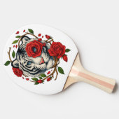 赤いバラの白い虎 – 野生動物はっきりしたのフローラ 卓球ラケット (横)