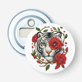 赤いバラの白い虎 – 野生動物はっきりしたのフローラ 栓抜き