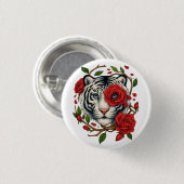 赤いバラの白い虎 – 野生動物はっきりしたのフローラ 缶バッジ (正面&裏面)