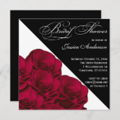 赤いバラの白黒ブライダルシャワーの招待 招待状 (正面/裏面)