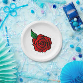 赤いバラの紙皿 ペーパープレート (パーティー)