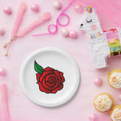 赤いバラの紙皿 ペーパープレート (パーティー)