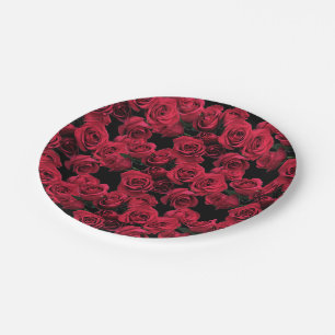 赤いバラの紙皿 ペーパープレート