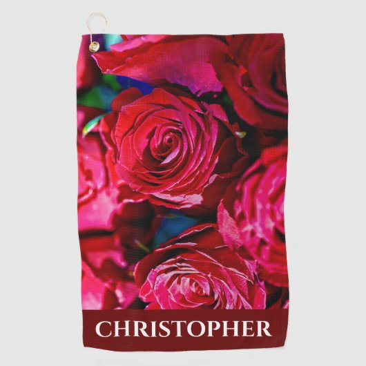 赤いバラの素敵な束 ゴルフタオル (正面)