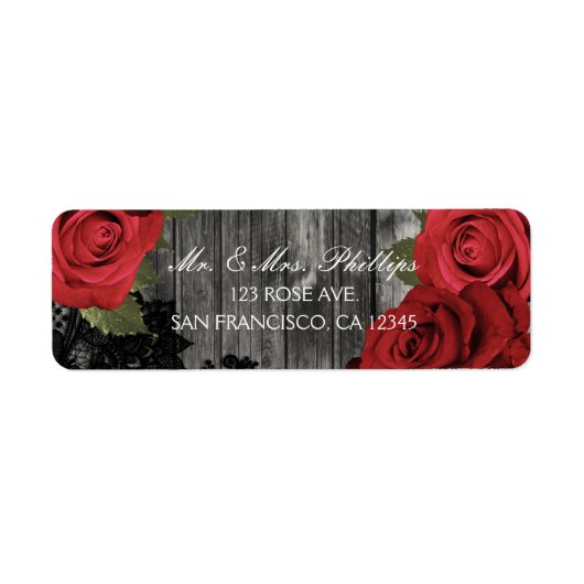 赤いバラの素朴な黒レースのウェディングお favorsギフト ラベル (正面)