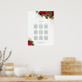 赤いバラの結婚式のレセプションのシーティングチャート ポスター (キッチン)