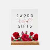赤いバラの結婚式のレセプションカードnギフトテーブル アクリルサイン (正面)