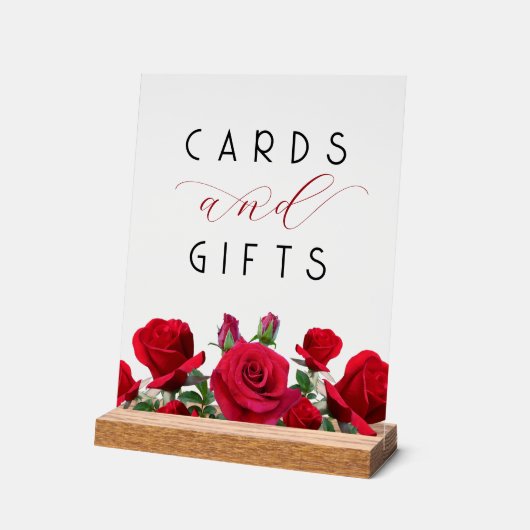 赤いバラの結婚式のレセプションカードnギフトテーブル アクリルサイン (傾斜)