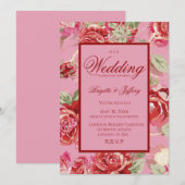 赤いバラの結婚式招待状 案内状 (正面/裏面)