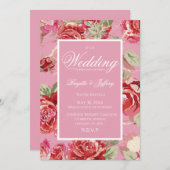 赤いバラの結婚式招待状 案内状 (正面/裏面)