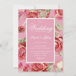 赤いバラの結婚式招待状 案内状