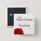 赤いバラの結婚披露宴ボタン 缶バッジ (正面&裏面)