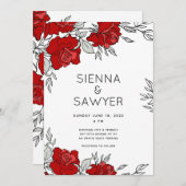 赤いバラの結婚柱 招待状 (正面/裏面)