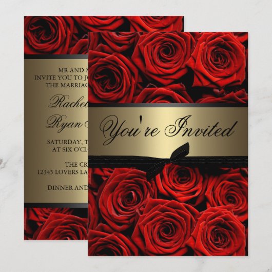 赤いバラの結婚 招待状 (正面/裏面)