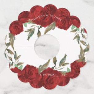 赤いバラの緑結婚の花 ワイングラスタグ