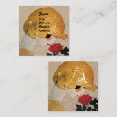 赤いバラの美しいファッション衣装クラフト付き女性 スクエア名刺 (正面/裏面)