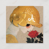 赤いバラの美しいファッション衣装クラフト付き女性 スクエア名刺 (裏面)