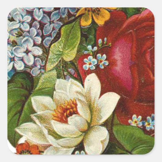 赤いバラの美しいロマンチックな夏の花束 スクエアシール (正面)