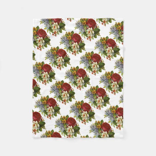 赤いバラの美しいロマンチックな夏の花束 フリースブランケット (正面)