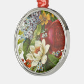 赤いバラの美しいロマンチックな夏の花束 メタルオーナメント (左)