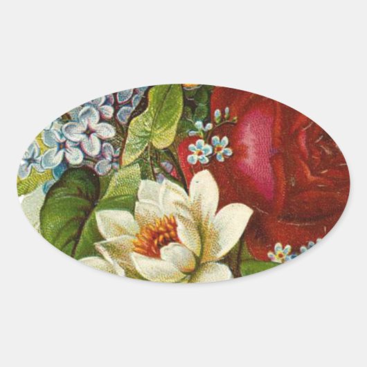 赤いバラの美しいロマンチックな夏の花束 楕円形シール (正面)