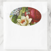 赤いバラの美しいロマンチックな夏の花束 楕円形シール (バッグ)