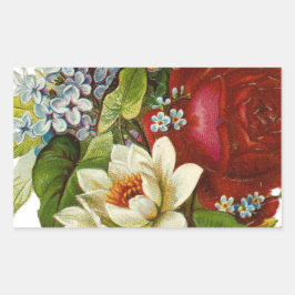 赤いバラの美しいロマンチックな夏の花束 長方形シール