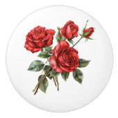 赤いバラの美しい茎 セラミックノブ (正面)