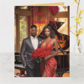 赤いバラの美しい黒いカップル カード (黄色い花)