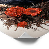 赤いバラの美しい黒烏 ポスター (角)