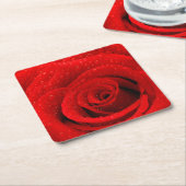 赤いバラの背景の写真 スクエアペーパーコースター (アングル)